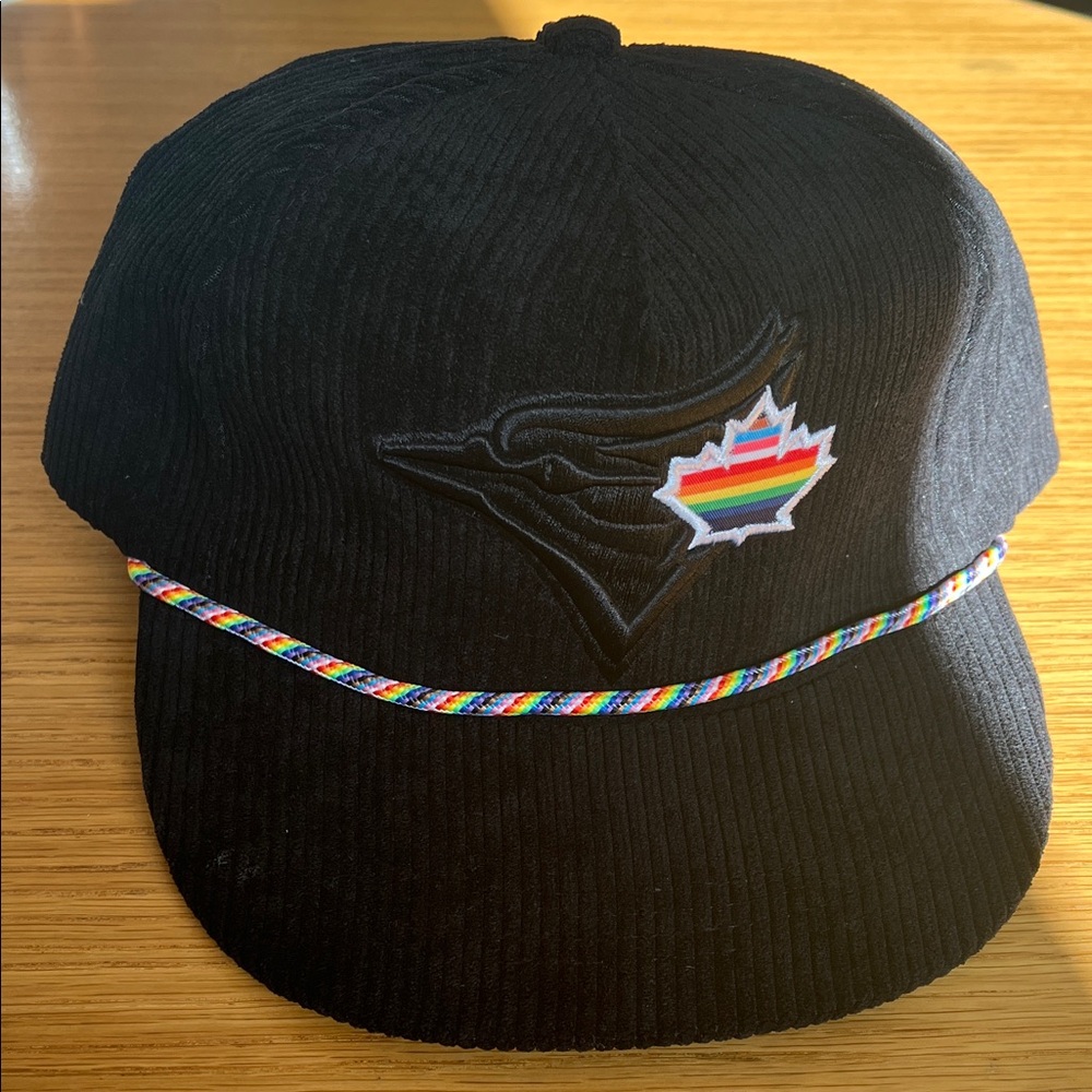 Black Corduroy Cap with Rainbow Accent